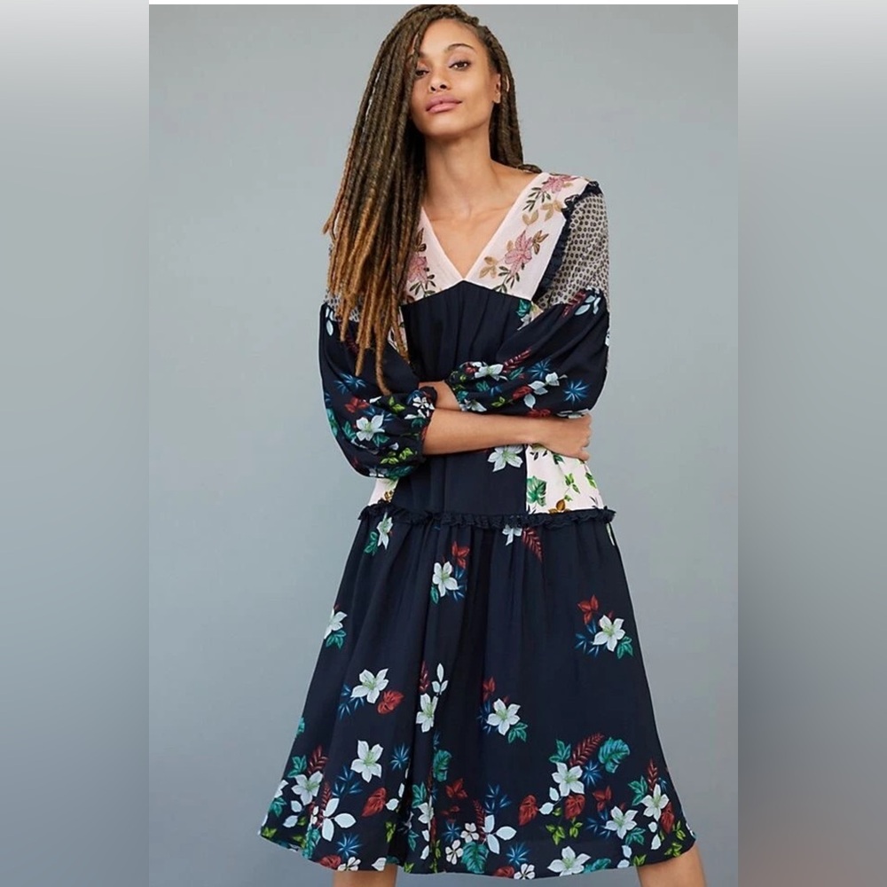 NWT Anthropologie Let Me Be Debra Floral Midi Dress Size MP Small Petite
